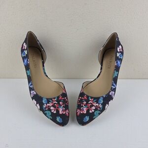 Talbots Edison Flats Floral Black Leather Sole Pointy Toe Slip On Shoes Wmns 7 M